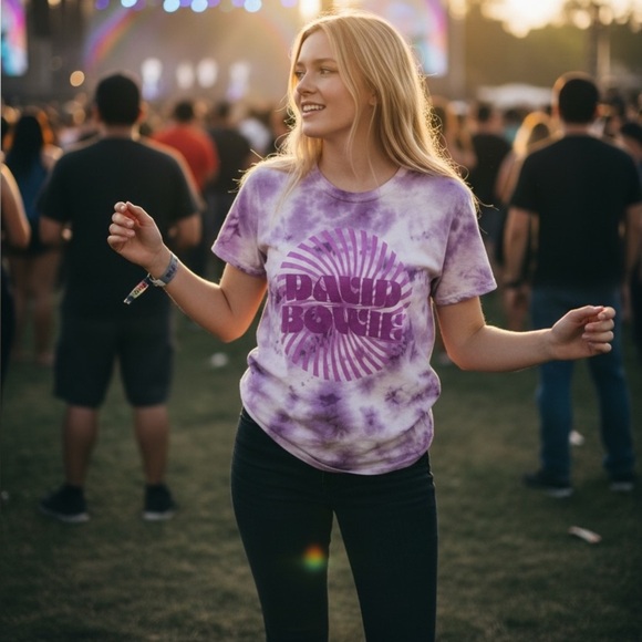 Chaser Tops - Chaser David Bowie Purple Tie-Dye Graphic T-Shirt